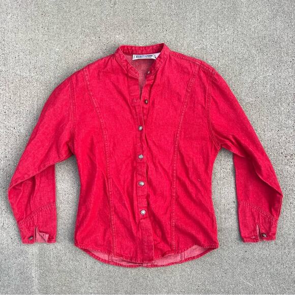 Vintage 90s Wrangler western wear red button up long sleeve pioneer style shirt - Picture 1 of 5